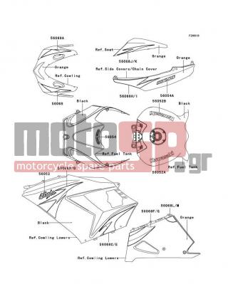 KAWASAKI - NINJA® ZX™-14 2009 - Body Parts - Decals(Orange)(C9FA) - 56068-1408 - PATTERN,SEAT COVER,RH