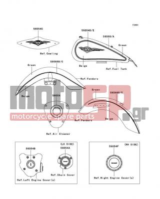 KAWASAKI - VULCAN® 1700 CLASSIC LT 2009 - Body Parts - Decals(Green/Beige)(G9F) - 56054-0304 - MARK,PULLEY COVER