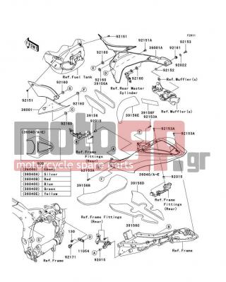 KAWASAKI - NINJA® ZX™-6R 2008 - Body Parts - Side Covers - 36040-0054-723 - COVER-TAIL,C.P.BLUE