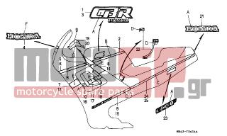 HONDA - CBR600F (ED) 1989 - Body Parts - STRIPE (5) - 64302-MT6-600ZA - STRIPE, R. LOWER COWL (A) (###) *TYPE3*