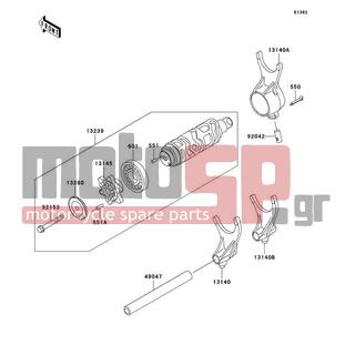 KAWASAKI - VULCAN 1500 CLASSIC 2007 - Engine/Transmission - Gear Change Drum/Shift Fork(s) - 13140-1270 - FORK-SHIFT,OUTPUT TOP