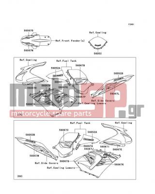 KAWASAKI - NINJA® ZX™-6R 2006 - Body Parts - Decals - 56067-0569 - PATTERN,LWR COWLING,RR,LWR,LH