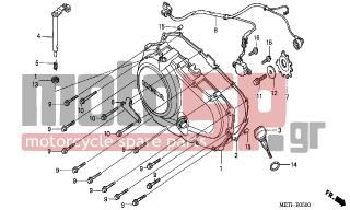 HONDA - CBF500 (ED) 2004 - Engine/Transmission - RIGHT CRANKCASE COVER - 22821-MY5-600 - RECEIVER, CLUTCH CABLE