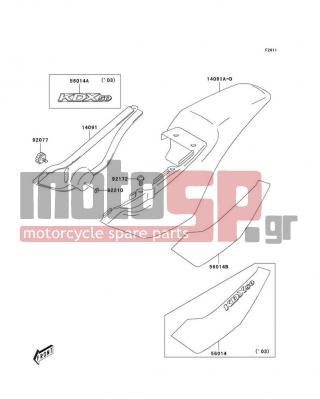KAWASAKI - KDX50 2005 - Body Parts - Side Covers - 14091-S095-908 - COVER,FRAME,LH,L.GREEN