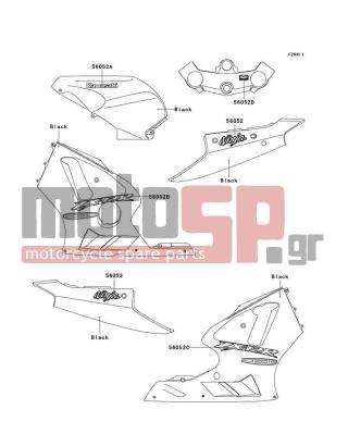 KAWASAKI - NINJA® ZX™-12R 2005 - Body Parts - Decals(Black)(B4) - 56052-0163 - MARK,NINJA
