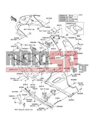 KAWASAKI - NINJA® ZX™-6R 2005 - Body Parts - Cowling Lowers - 55028-0028-725 - COWLING,CNT,LH,M.F.R.TITANIUM