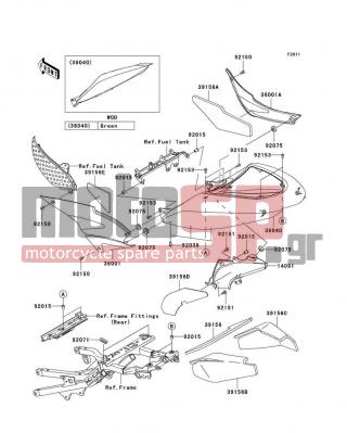 KAWASAKI - NINJA® ZX™-6RR 2005 - Body Parts - Side Covers - 36001-0042 - COVER-SIDE,LH