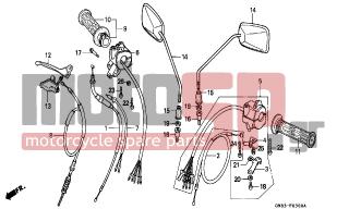 HONDA - C90 (GR) 1993 - Frame - HANDLE LEVER/SWITCH/CABLE - 53165-198-000 - GRIP, R. HANDLE