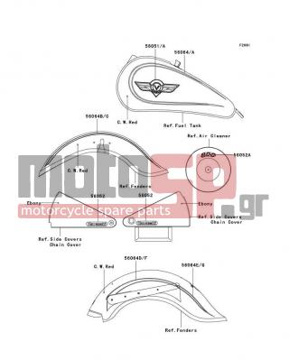 KAWASAKI - VULCAN 800 CLASSIC 2005 - Body Parts - Decals(C.W.Red)(CN) - 56052-1544 - MARK,AIR CLEANER COVER,800