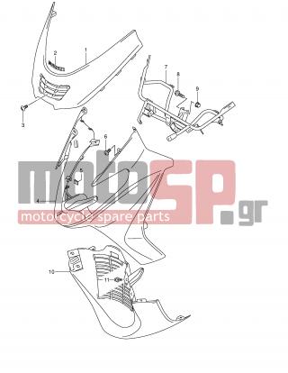 SUZUKI - AN400 (E2) Burgman 2001 - Body Parts - FRONT LEG SHIELD (MODEL K2) - 48130-14FA0-YM6 - COVER, FRONT LEG (SILVER)