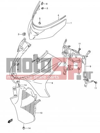 SUZUKI - AN400 (E2) Burgman 2006 - Body Parts - FRONT LEG SHIELD (MODEL K5/K6) - 48111-14G00-YU7 - SHIELD, LEG FRONT (RED)