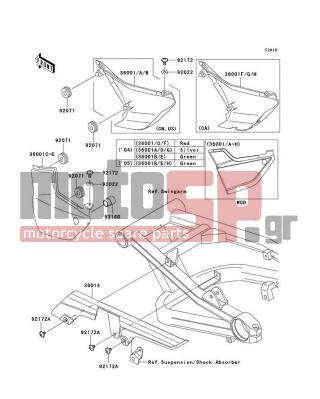 KAWASAKI - ZRX1200R 2005 - Εξωτερικά Μέρη - Side Covers/Chain Cover - 36001-1575-8N - COVER-SIDE,RH,C.L.GREEN
