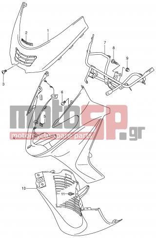 SUZUKI - AN250 (E2) Burgman 2001 - Body Parts - FRONT LEG SHIELD (MODEL K1) - 68641-14F30-BG3 - EMBLEM, 