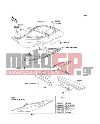 KAWASAKI - NINJA® ZX™-6R 2004 - Body Parts - Side Covers/Chain Cover - 36040-1065-474 - COVER-TAIL,G.SILVER