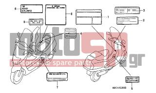 HONDA - FES150 (ED) 2001 - Body Parts - CAUTION LABEL - 87565-KFF-880ZB - LABEL, COLOR (###) *TYPE11* (NH146)