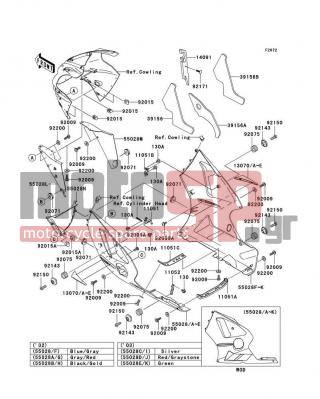 KAWASAKI - NINJA® ZX™-12R 2003 - Body Parts - Cowling Lowers(B1/B2) - 13070-1341-473 - GUIDE,WING,M.SILVER