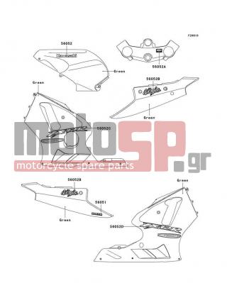 KAWASAKI - NINJA® ZX™-12R 2003 - Body Parts - Decals(Green)(B2) - 56052-1841 - MARK,LWR COWLING,RH,ZX-12R