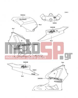 KAWASAKI - NINJA® ZX™-12R 2003 - Body Parts - Decals(Red)(B2) - 56052-1202 - MARK,K.KAWASAKI