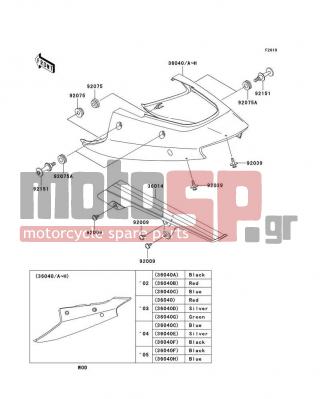 KAWASAKI - NINJA® ZX™-12R 2003 - Body Parts - Side Covers/Chain Cover - 36040-1053-473 - COVER-TAIL,M.SILVER