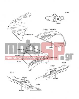 KAWASAKI - NINJA® ZX™-9R 2003 - Body Parts - Decals(Green)(ZX900-F2) - 56066-1465 - PATTERN,CNT COWLING,UPP,RH