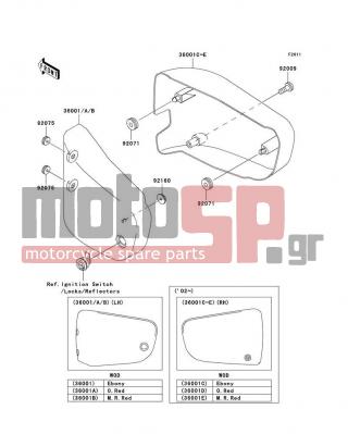 KAWASAKI - VULCAN 1500 DRIFTER 2003 - Body Parts - Side Covers - 36001-1620-468 - COVER-SIDE,LH,M.R.RED