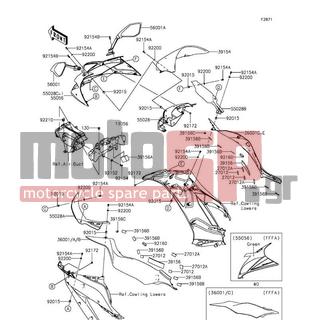 KAWASAKI - NINJA® ZX™-6R ABS 2015 - Body Parts - Cowling - 56001-0245 - MIRROR-ASSY,LH