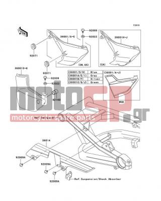 KAWASAKI - ZRX1200R 2003 - Εξωτερικά Μέρη - Side Covers/Chain Cover - 36001-1575-E1 - COVER-SIDE,RH,C.L.BLUE