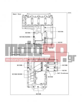 KAWASAKI - ZZR1200 2003 - Engine/Transmission - Crankcase Bolt Pattern - 92150-1301 - BOLT,6X38