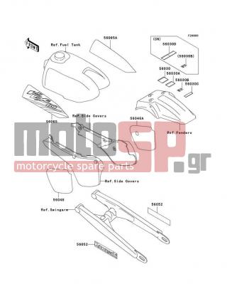 KAWASAKI - KX60 2002 - Body Parts - Labels(KX60-B18) - 56046-1705 - PATTERN,SIDE COVER,LH