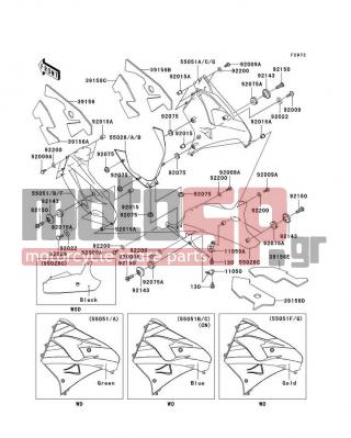 KAWASAKI - NINJA® ZX™-9R 2002 - Body Parts - Cowling Lowers(ZX900-F1) - 55051-5121-7F - COWLING-ASSY,SIDE,RH,L.GREEN