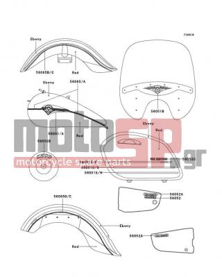 KAWASAKI - VULCAN 1500 NOMAD FI 2002 - Body Parts - Decals(Ebony/Red)(VN1500-L3) - 56065-1244 - PATTERN,RR FENDER,RH