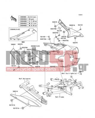 KAWASAKI - ZZR1200 2002 - Εξωτερικά Μέρη - Side Covers/Chain Cover - 36040-1062-F2 - COVER-TAIL,G.SILVER