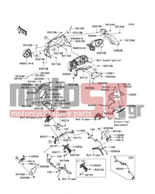 KAWASAKI - CONCOURS® 14 ABS 2014 - Body Parts - Cowling(Upper) - 56001-0182-L1 - MIRROR-ASSY,LH,C.C.RED