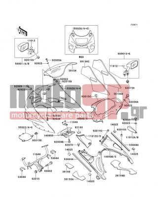 KAWASAKI - NINJA® ZX™-11 2001 - Body Parts - Cowling - 55022-1074-2T - COVER-HEAD LAMP,L.V.RED