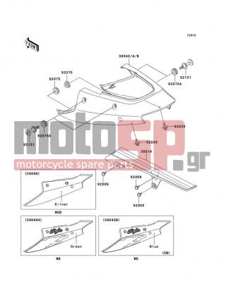 KAWASAKI - NINJA® ZX™-12R 2001 - Body Parts - Side Covers/Chain Cover - 36040-1053-GU - COVER-TAIL,M.P.SILVER