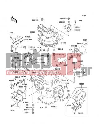 KAWASAKI - KDX220R 2000 - Engine/Transmission - Cylinder Head/Cylinder - 14090-1442 - COVER,LH RESONATOR