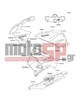 KAWASAKI - NINJA® ZX™-9R 2000 - Body Parts - Decals(Green/Violet)(ZX900-E1) - 56052-1205 - MARK,SEAT COVER,NINJA