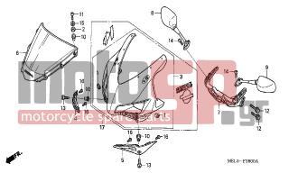 HONDA - CBR1000RR (ED) 2005 - Body Parts - UPPER COWL (CBR1000RR4/5) - 88120-MEL-013 - MIRROR ASSY., L. BACK