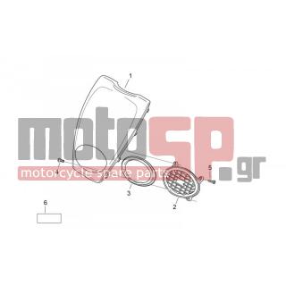 Aprilia - SCARABEO 50 2T E2 (KIN. PIAGGIO) 2011 - Body Parts - Bodywork FRONT III - FRONT logo - 67222700A2 - Πλακέτα ανθρακίτη Fasson 992
