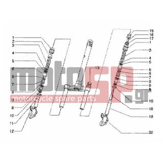 Gilera - RUNNER 180 FXR 2T < 2005 - Αναρτήσεις - Ingredients front fork parts (Model 97-98-99) - 494693 - Βάση αριστερά